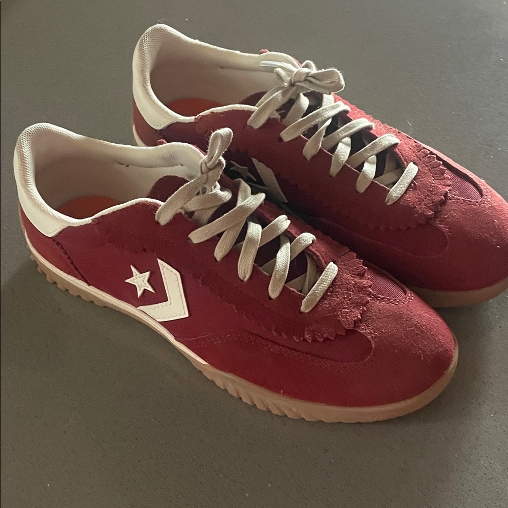 Converse Red Suede Low-Profile Sneakers with White Accents